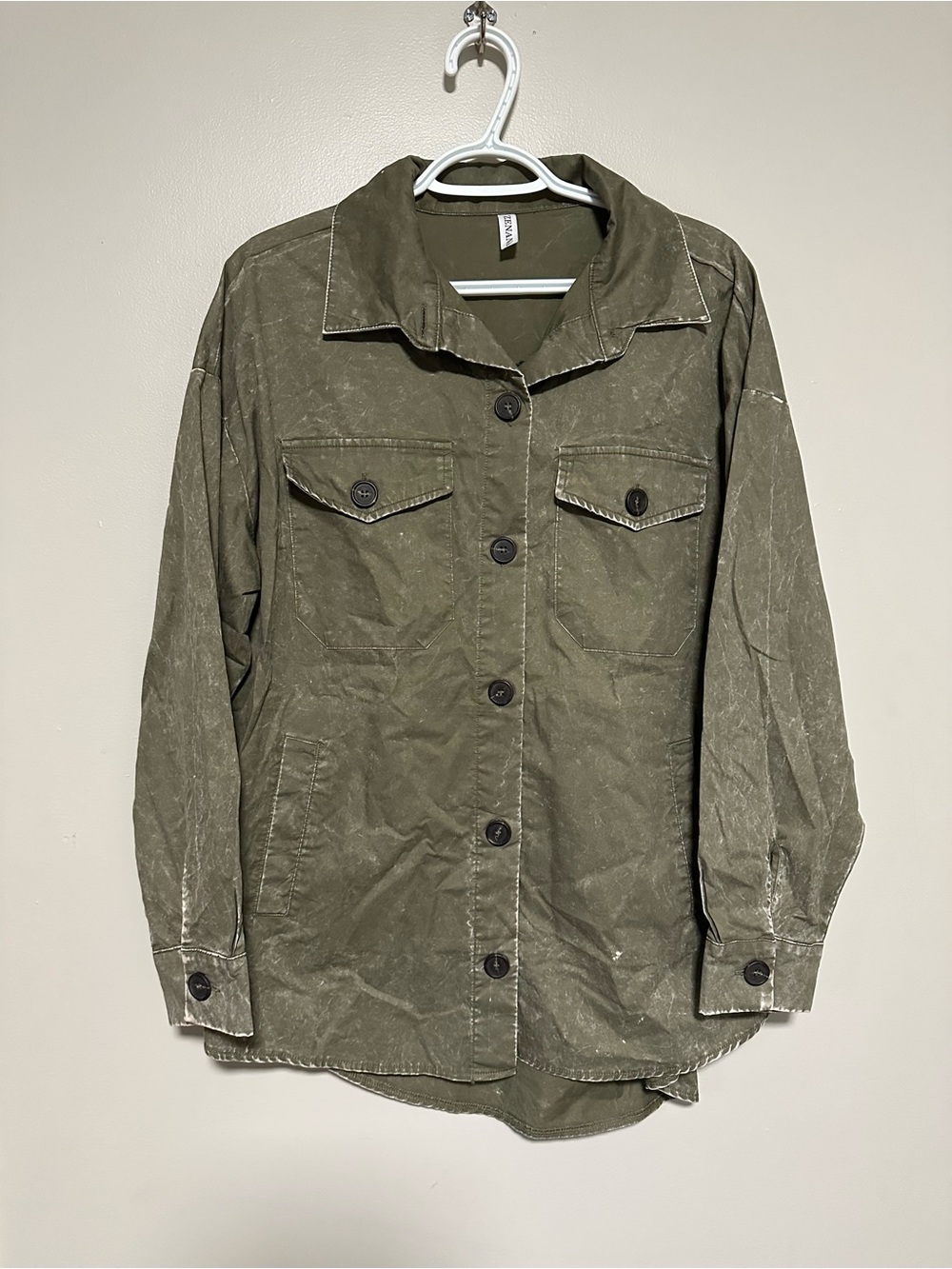Zenana Outfitters Washed Olive Button Down